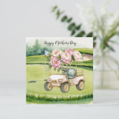 ゴルフカートと花束でお母さんを祝おう Mother's Day カード (スタンド正面)