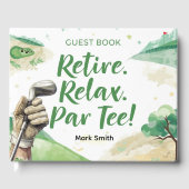 ゴルフカートにビールを入れて退職したゴルフ ゲストブック (正面)