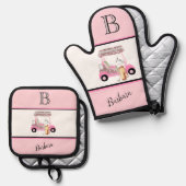 ゴルフカートのクラブモノグラム名 鍋つかみ&鍋敷きセット (正面/裏面)