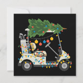 ゴルフカートのクリスマスツリーのライト Xmas スポーツ ゴルファー シーズンカード (正面)