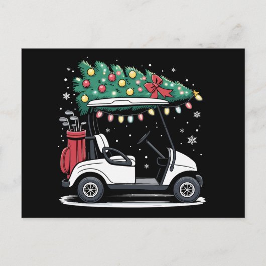 ゴルフカートのクリスマスツリー照明クリスマススポーツゴルファー シーズンポストカード (正面)