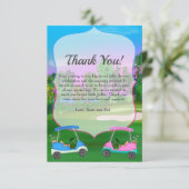 ゴルフカートのコースジェンダーが赤ちゃんシャワーを明らかにする サンキューカード (スタンド正面)
