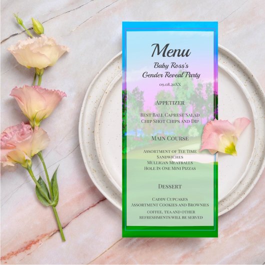 ゴルフカートのコースジェンダーが赤ちゃんシャワーを明らかにする メニュー