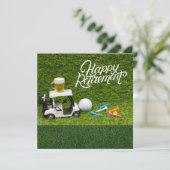 ゴルフカートのゴルファーにビールを添えたゴルフの引退 カード (スタンド正面)