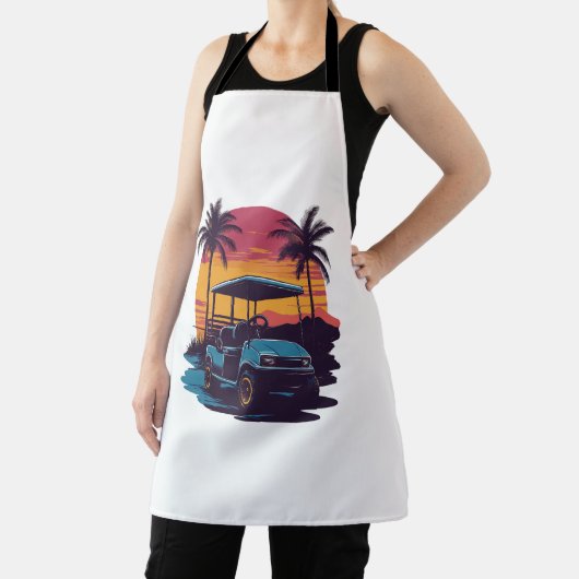 ゴルフカートのパームツリーズサンセットヴィンテージ エプロン (インサイチュ)