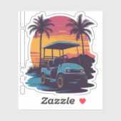 ゴルフカートのパームツリーズサンセットヴィンテージ シール (シート)