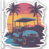 ゴルフカートのパームツリーズサンセットヴィンテージ シール (正面)