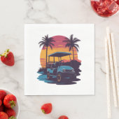 ゴルフカートのパームツリーズサンセットヴィンテージ スタンダードランチョンナプキン (インサイチュ)