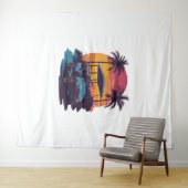 ゴルフカートのパームツリーズサンセットヴィンテージ タペストリー (インサイチュ(横))