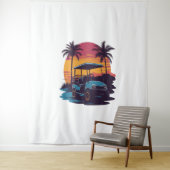 ゴルフカートのパームツリーズサンセットヴィンテージ タペストリー (インサイチュ)