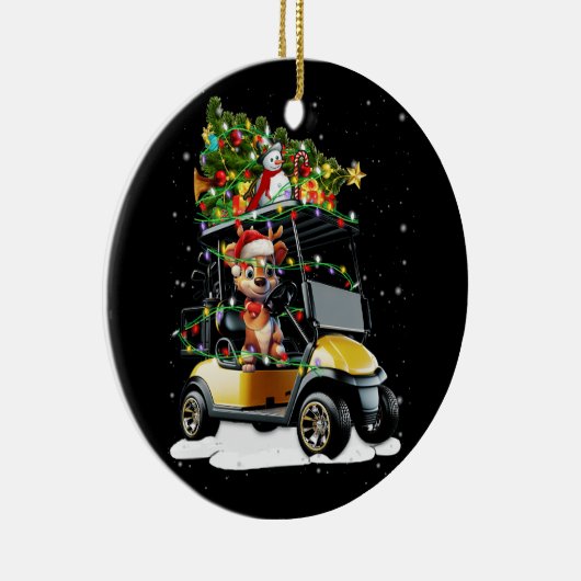 ゴルフカートのメリークリスマスライトクリスマススポーツゴルフ セラミックオーナメント (右)