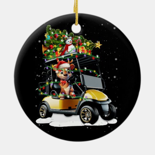 ゴルフカートのメリークリスマスライトクリスマススポーツゴルフ セラミックオーナメント (裏面)