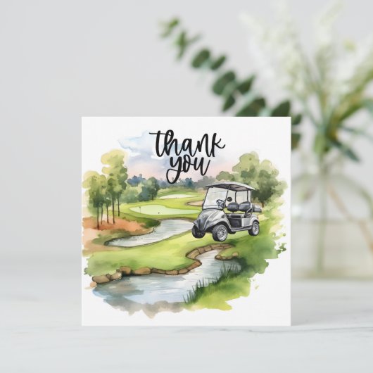 ゴルフカートの水彩付きゴルフサンキューカード サンキューカード (スタンド正面)