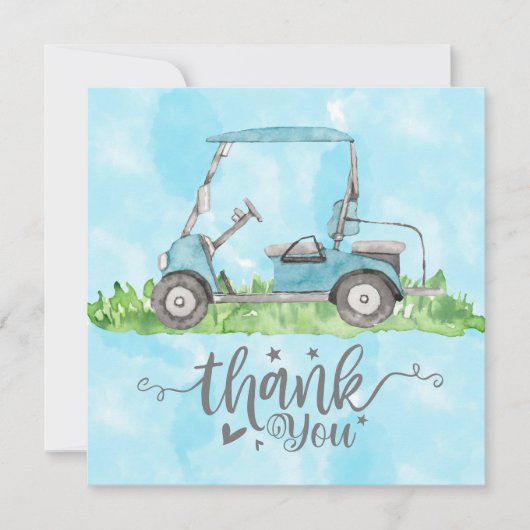 ゴルフカートの水彩付きゴルフサンキューカード サンキューカード (正面)