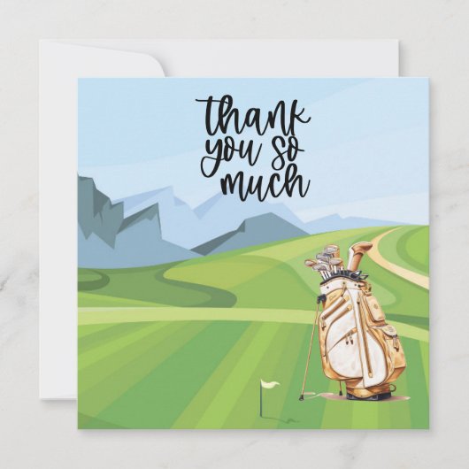 ゴルフカートの水彩付きゴルフサンキューカード サンキューカード (正面)