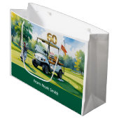 ゴルフカートの水彩付きゴルフ60誕生日 ラージペーパーバッグ (正面アングル)