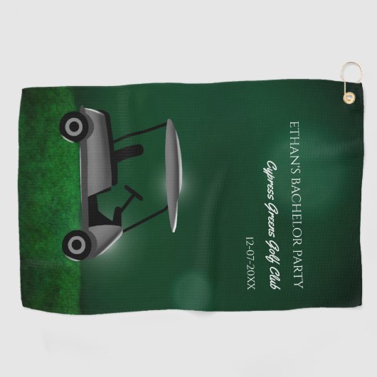 ゴルフカートの緑のゴルフコースでゴルフの独身パーティーだ ゴルフタオル (横)