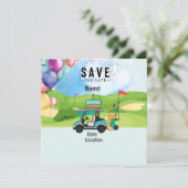 ゴルフカートの誕生日セーブ・ザ・デート　ゴルファー向け 招待状 (スタンド正面)