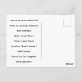 ゴルフカートをグリーンにパッティングしたゴルフ80誕生日 ポストカード (裏面)