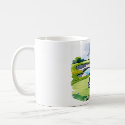 ゴルフカートをグリーンに置いたゴルフリタイア コーヒーマグカップ (左)