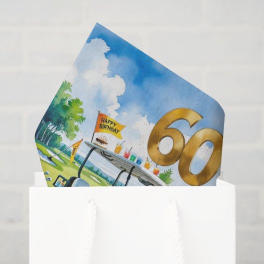 ゴルフカートをグリーンに置いてゴルフ60th誕生日 薄葉紙 (ギフトバッグ)