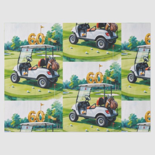 ゴルフカートをグリーンに置いてゴルフ60th誕生日 薄葉紙 (正面)