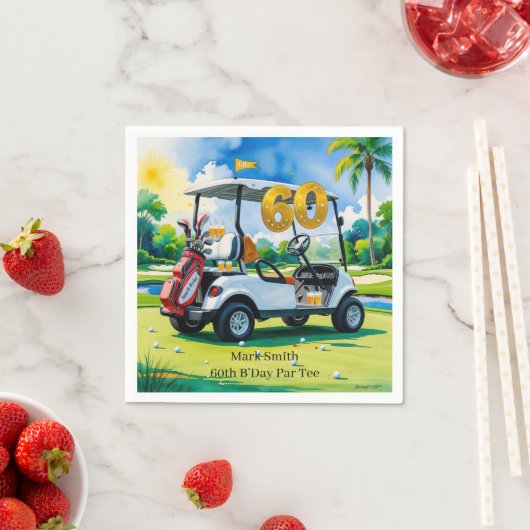 ゴルフカートをグリーンに置くゴルフ60誕生日 スタンダードカクテルナプキン (インサイチュ)