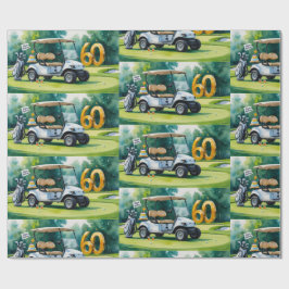 ゴルフカートをグリーンに置くゴルフ60誕生日 ラッピングペーパー