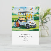 ゴルフカートをグリーンに置くゴルフ60誕生日 招待状 (スタンド正面)