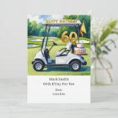 ゴルフカートをグリーンに置くゴルフ60誕生日 招待状 (スタンド正面)