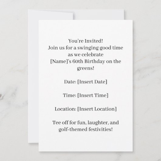 ゴルフカートをグリーンに置くゴルフ60誕生日 招待状 (裏面)
