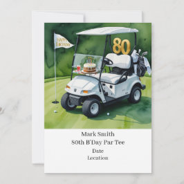 ゴルフカートをグリーンに置くゴルフ80誕生日 招待状