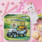 ゴルフカートをグリーンに置くゴルフ80th誕生日 ペーパープレート (パーティー)