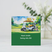 ゴルフカートをグリーンに置くゴルフ80th誕生日 招待状 (スタンド正面)