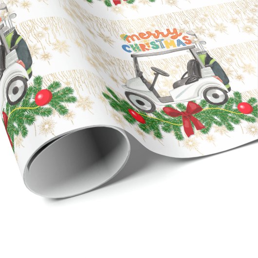 ゴルフカートをグリーンWrに乗せたゴルフメリークリスマス ラッピングペーパー (ロールコーナー)