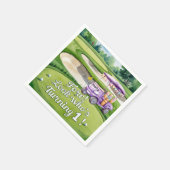 ゴルフカートをパッティンググリーンに装着したゴルフ1st誕生日 スタンダードカクテルナプキン (角)