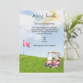 ゴルフカートをフラグに付けたゴルファーの名称付きゴルフ 招待状 (スタンド正面)