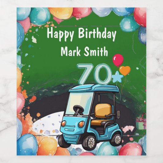ゴルフカートを使用したゴルファーへのゴルフ70誕生日 おもしろい ワインラベル (シングルラベル)