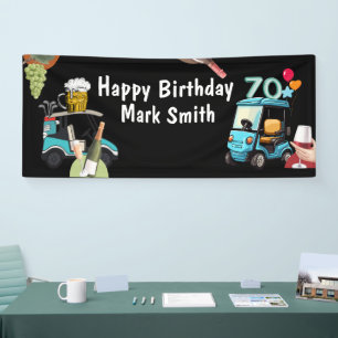 ゴルフカートを使用したゴルファーへのゴルフ70誕生日 おもしろい 横断幕