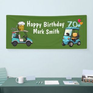 ゴルフカートを使用したゴルファーへのゴルフ70誕生日 おもしろい 横断幕