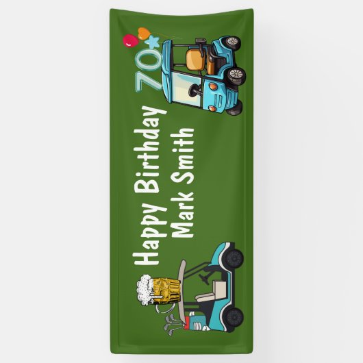 ゴルフカートを使用したゴルファーへのゴルフ70誕生日 おもしろい 横断幕 (縦)