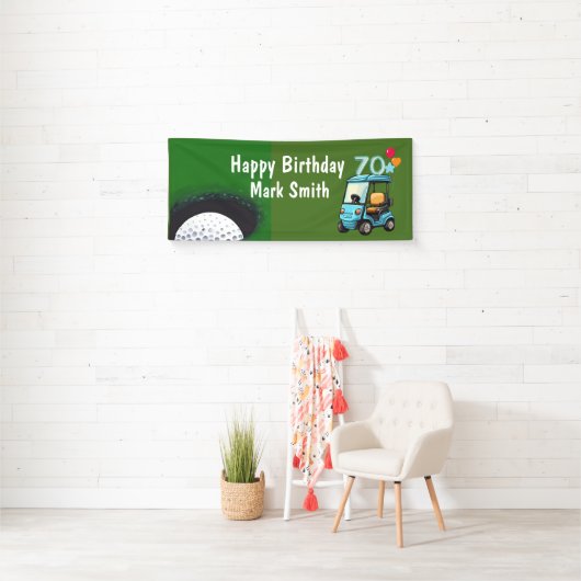 ゴルフカートを使用したゴルファーへのゴルフ70誕生日 おもしろい 横断幕 (インサイチュ)