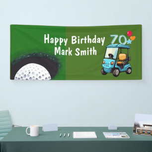 ゴルフカートを使用したゴルファーへのゴルフ70誕生日 おもしろい 横断幕