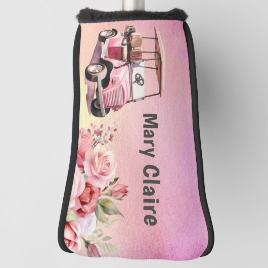 ゴルフカートを持つゴルファーはゴルフコースの水色 ゴルフヘッドカバー (回転90)