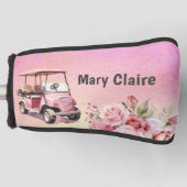 ゴルフカートを持つゴルファーはゴルフコースの水色 ゴルフヘッドカバー (正面)