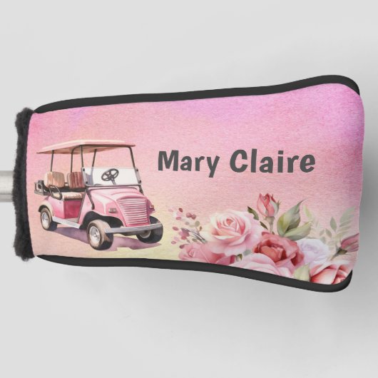 ゴルフカートを持つゴルファーはゴルフコースの水色 ゴルフヘッドカバー (正面)