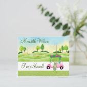 ゴルフカートを移動した緑の太陽の予算の移動 案内状 (スタンド正面)