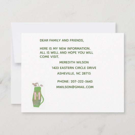 ゴルフカートを移動した緑の太陽の予算の移動 案内状 (裏面)