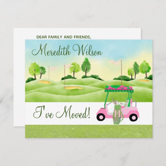 ゴルフカートを移動した緑の太陽の予算の移動 案内状 (正面/裏面)