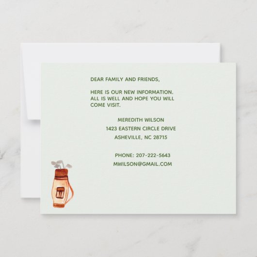 ゴルフカートを移動した緑の太陽の予算の移動 案内状 (裏面)